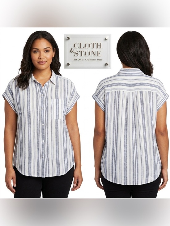 cloth & stone Tops - Cloth & Stone Button Up Cuffed Cap Sleeve Collar Top Large